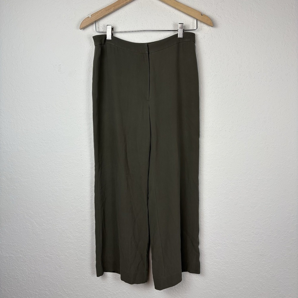 Vtg Ann Taylor Loft 6 100% Silk Pants Green Wide Leg 90s Office Career Dress